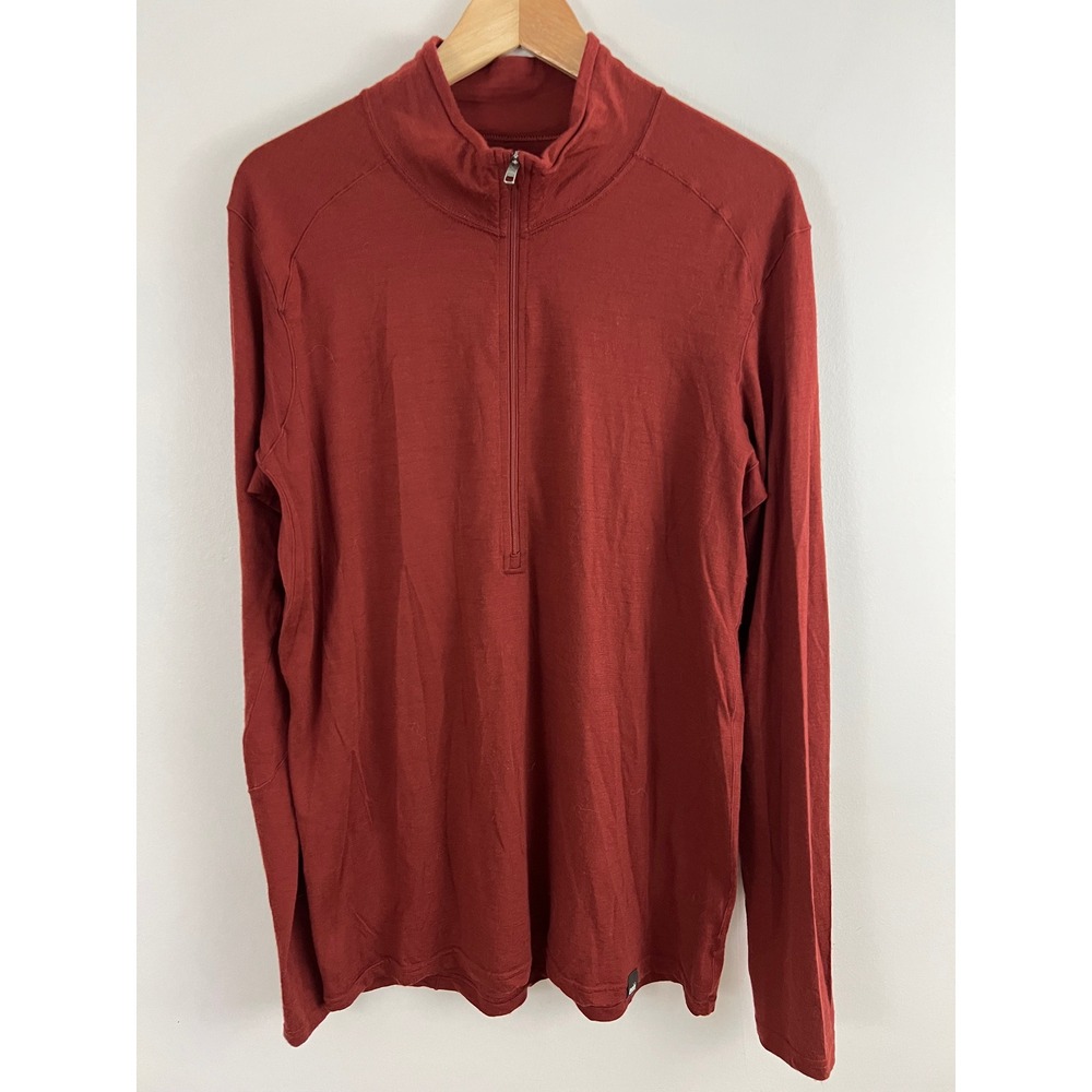 REI Co-op Merino Wool Quarter Zip Pullover Men Size L Rust Long Sleeve Baselayer